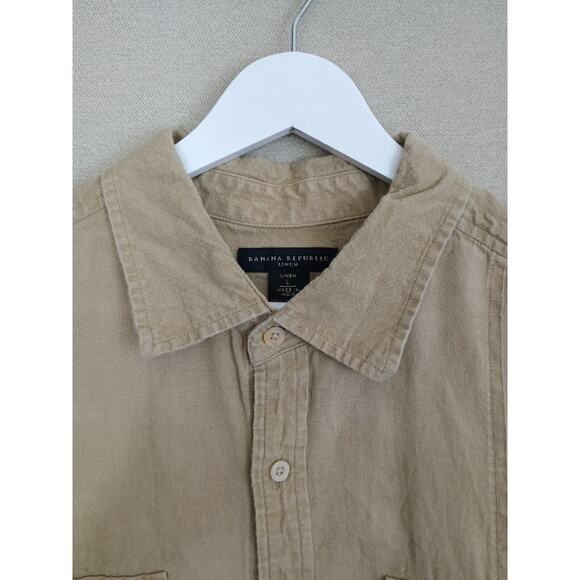Banana Republic Shirt Mens Adult Large Tan Neutral Coastal Linen Blend Button Up - Picture 4 of 9